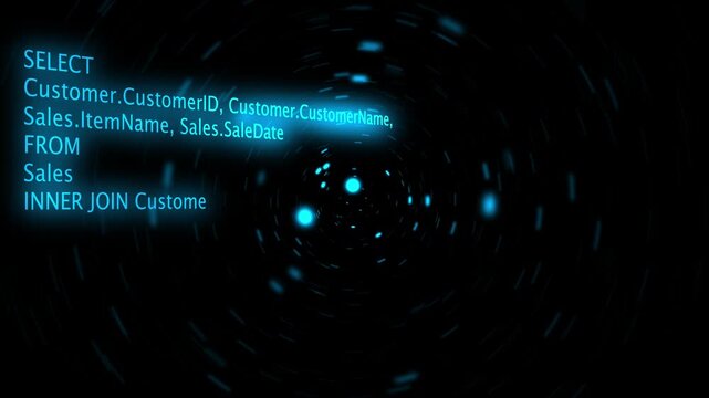 Computer database code on blue light background