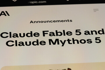 Naklejka premium Shanghai,China-June 16th 2026: Claude Fable 5 and Claude Mythos 5 AI model