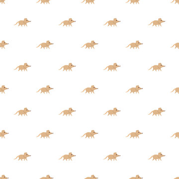 Repeating animal pattern featuring many shrews walking across a white background
