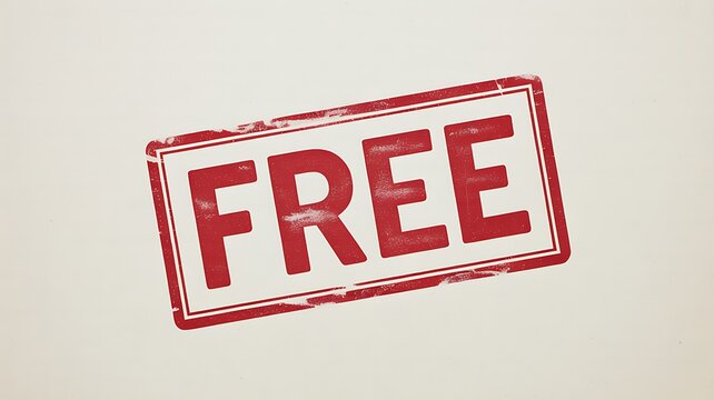 Free stamp, red rubber stamp, freebie label, discount sign