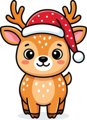 Fototapeta premium Cute reindeer character with santa hat colorful vector illustration