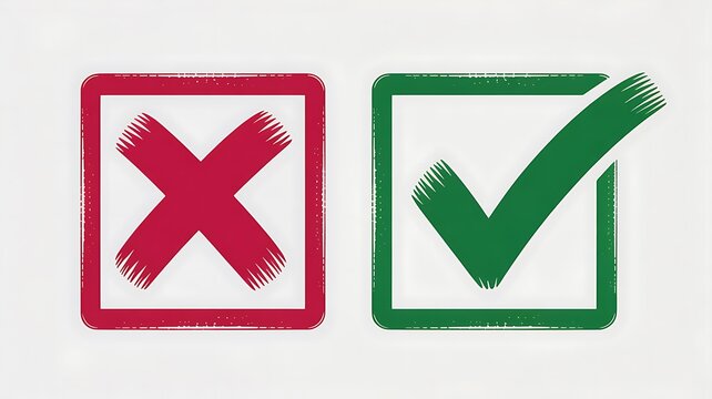 Checkmark, cross icons, red green symbols, approval signs, yes no buttons