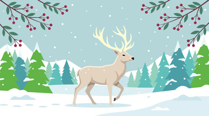 White tailed deer in winter forest scene vector illustration © Mehedi