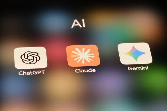 Shanghai,China-June 16th 2026: Claude, ChatGPT and Gemini app icons. AI mobile applications