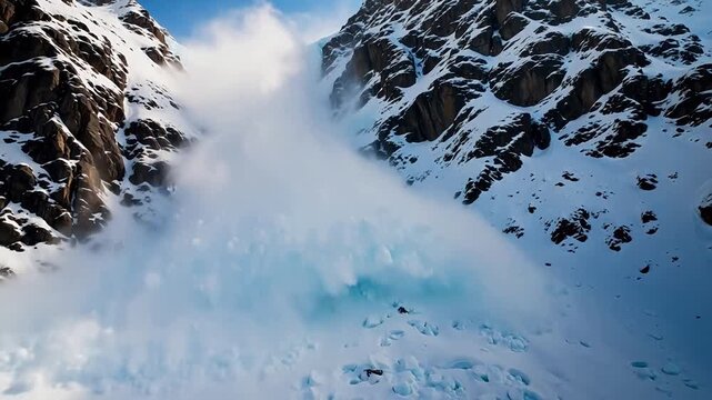 Avalanche Moment - Cascading Snow Fragments on Mountain Slope
