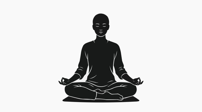 A silhouette of a person meditating in a lotus position for the concept of peace and mindfulness.
