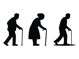 Naklejka premium Silhouettes of Elderly People Walking with Canes