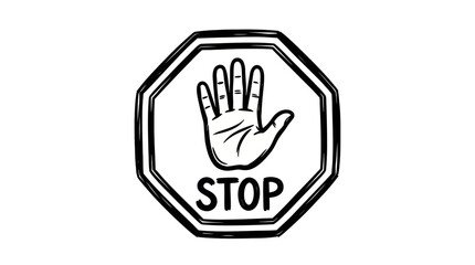 Obraz premium Hand drawn stop sign with open palm and word STOP, isolated on white background.