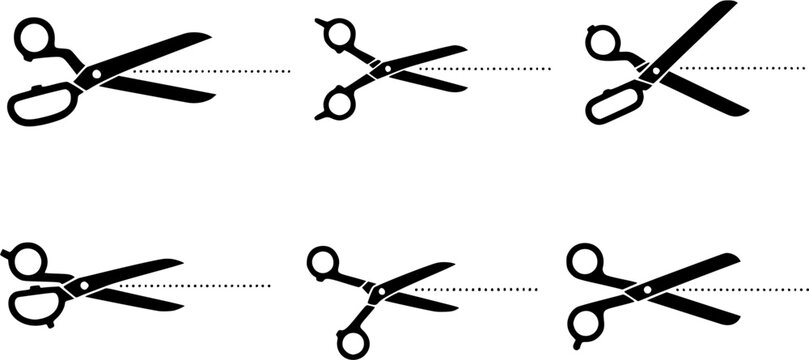 scissors icon set with cut line on white background
