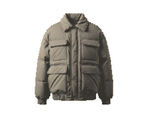 Vintage retro halftone circle dots pattern puffer jacket with zipper and pockets isolated on white background © Scenic Vault 