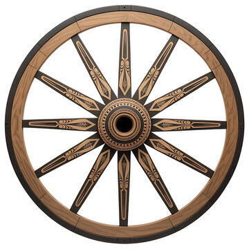 Old wooden wagon wheel icon