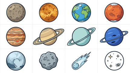 Collection of Planets and Celestial Bodies in Space. © sanji