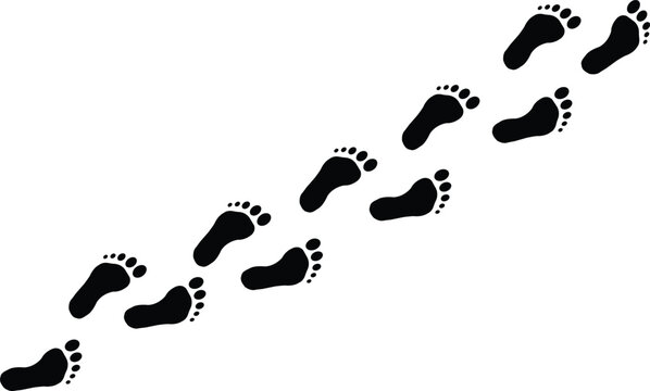Set of black footprints, human walking steps, barefoot trail, vector illustration vector illustration