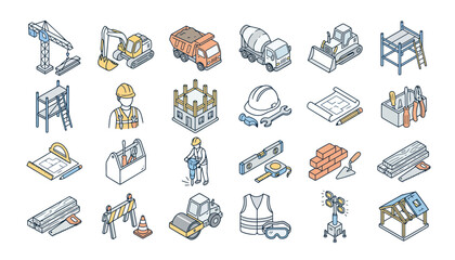 Construction Site Equipment Icons. © bakoel
