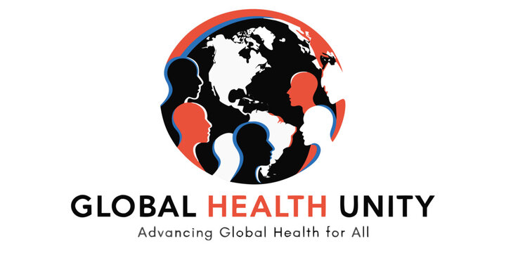 Global health unity concept illustration with diverse human profiles around planet earth.
