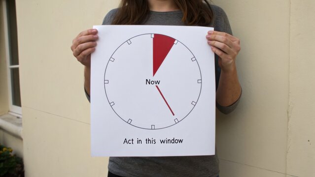 Conceptual image of a clock illustration urging immediate action with "Now" marked prominently on the face for motivational themes