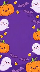 Fototapeta premium Cute Cartoon Halloween Background With Pumpkins