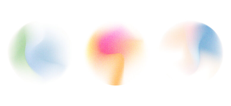 Set color circle gradient noise gradation. Abstract colorful watercolor blur mesh on isolated transparent background. Circle shape png.