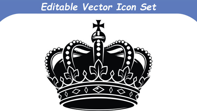 Detailed ornate royal crown silhouette with cross emblem vector graphic icon imperial heraldry