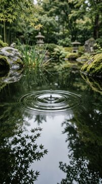 Rippled water in a peaceful Japanese garden pond.