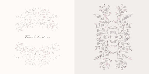 Obraz premium Watercolor floral ornament collection on a light beige background