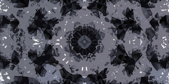 Geometric kaleidoscope pattern with grayscale and white elements