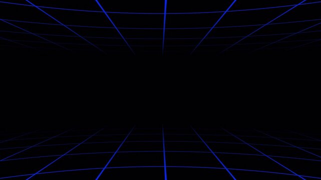 Blue Retro Futuristic 3D grid line moving on transparent background. 4K Video