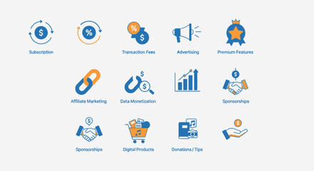 Fototapeta premium Set of Business Monetization and Revenue Stream Icons