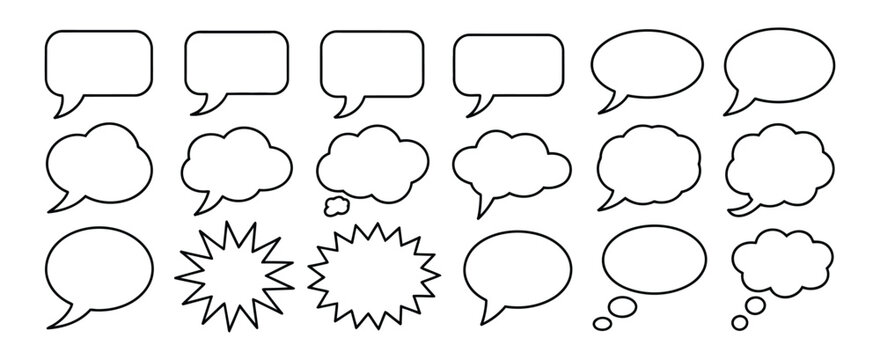 Speech Bubble Icon Vector hand drawn comic style thought clouds with irregular outline shapes on transparent for dialogue communication design