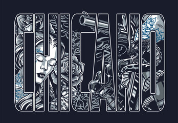 Chicano art design with gun © DGIM studio