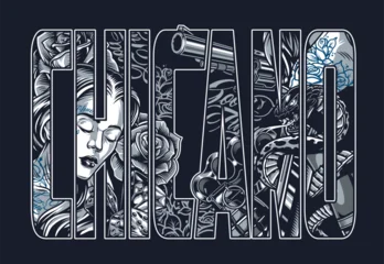 Chicano art design with gun © DGIM studio