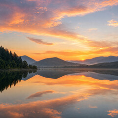 Fototapeta premium Calm lake reflection at sunset