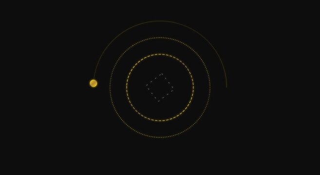 Minimalist hud interface with rotating golden orbital and geometric center animation