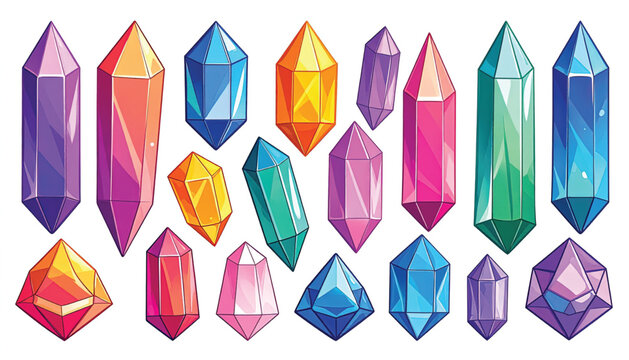 Colorful crystal gemstones in various shapes.