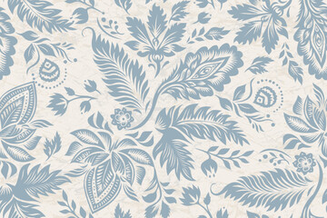 Fototapeta premium Vintage Damask Paisley Seamless Pattern.Retro Toile de Jouy Style Leaf Ornament.Antique Arabesque Backdrop.Classic Indian Chintz Style Botanical Wallpaper for Textiles, Fabric, and Wrapping Paper