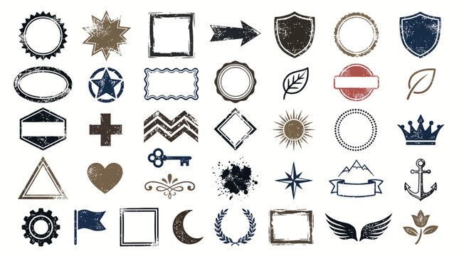 Collection of Distressed Grunge Stamps and Decorative Vintage Frames with Ink Texture Elements