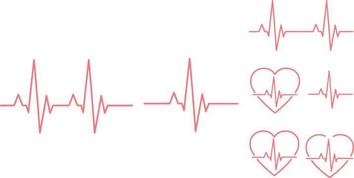 Red heart rate and heartbeat line icons