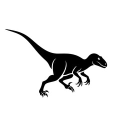Fototapeta premium Black silhouette of a velociraptor dinosaur icon.