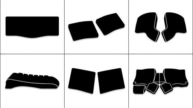 Black ergonomic keyboard silhouettes and minimalist office icons