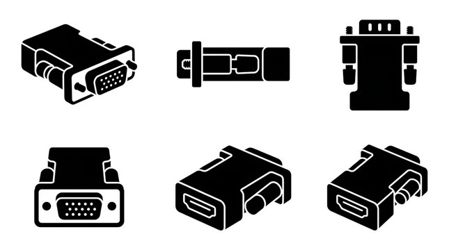 Black Minimalist Computer Video Adapter and Display Connector Icons