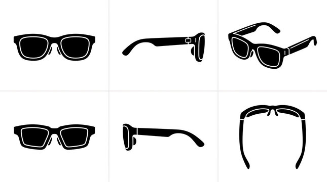 Black Minimalist Sunglasses Icons Showing Multiple Viewing Angles