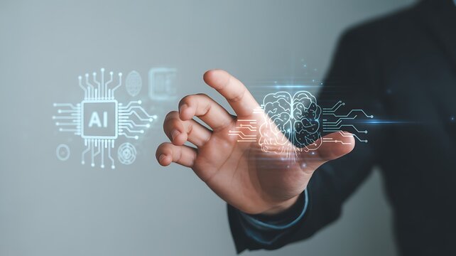 Isometric robotic on processor chip. 3D Robot chatbot, AI in science and business. Futuristic microchip processor with lights on the blue background. Quantum computer. Vector illustration