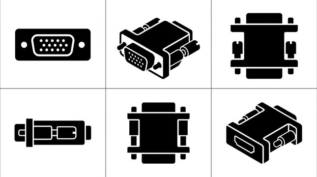 Digital Interface Port Icon Set for Computer Video Connectivity