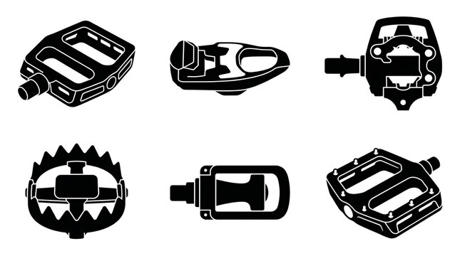 Minimalist Bicycle Pedal Silhouette Icons for Cycling Design Projects