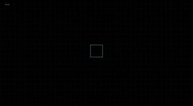 Minimalist neon blue rotating cube wireframe on digital grid animation background