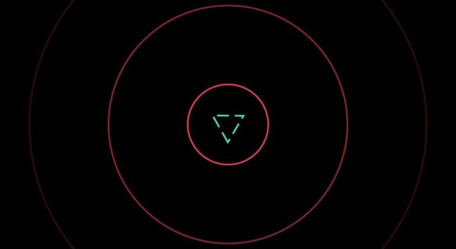 Minimalist neon concentric circles and rotating triangle motion animation