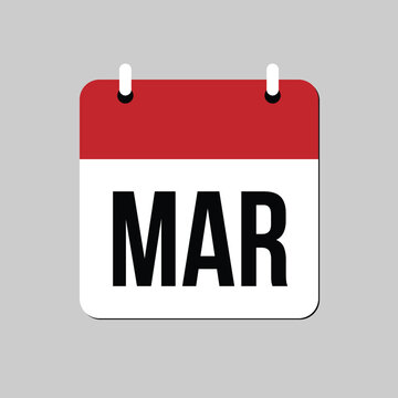 Minimal March calendar icon with red and white design isolated on gray background. Concept of monthly planning, scheduling, date reminder, business calendar, time management, and annual planning.