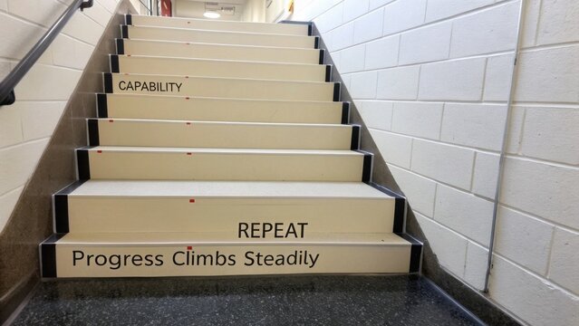 Inspirational Staircase with Motivational Words for Growth and Achievement in a Modern Interior Space