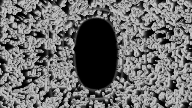 Abstract monochrome organic portal background with contour patterns and futuristic depth animation