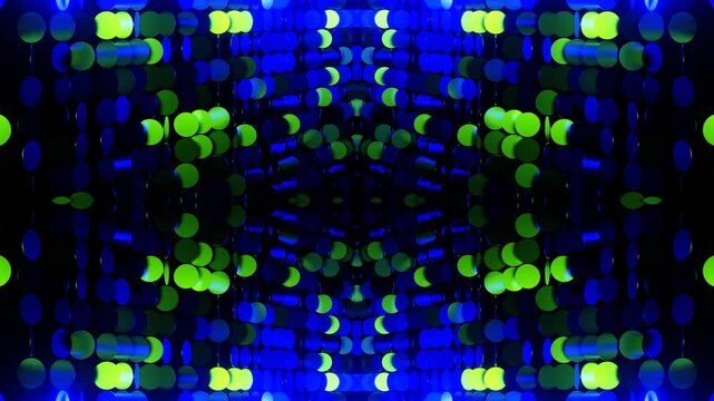 Lime and Blue Shimmer Hanging Mirrors Kaleidoscope Background VJ Loop in 4K